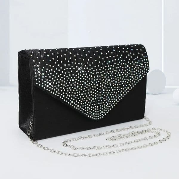 Womens SingleShoulder Evening Clutch Dress Bag with Flap Colorful Rhinestones Black Handheld Fashion 251210