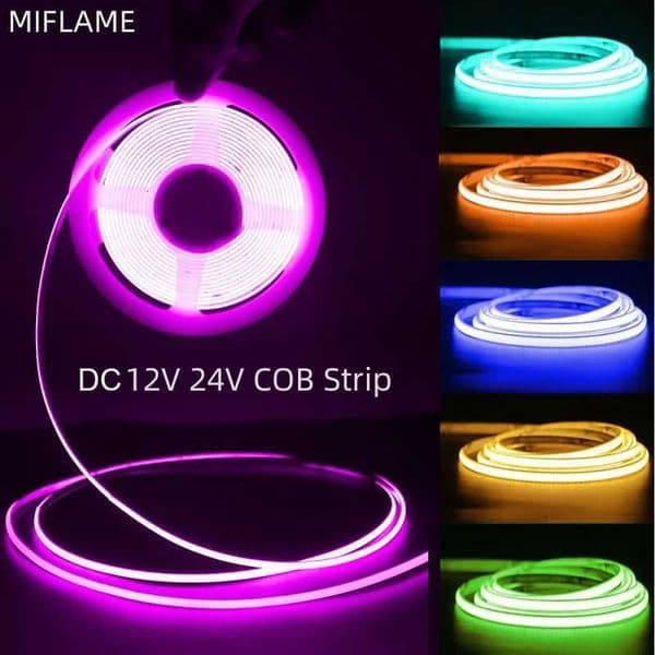 4mm COB LED Strip Light Flexible 12V 24V 480LED/m 3000K 4000K 6500K Orange Purple Pink Led Tape for Home Kitchen Car Decoration X251215
