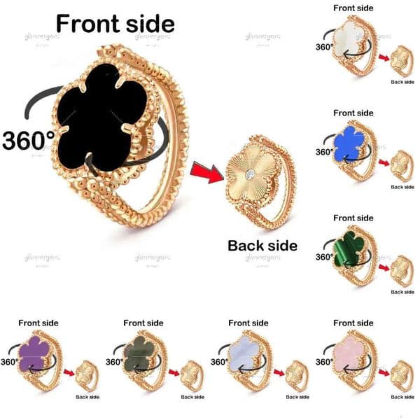 High quality gold designer diamond ring rings designer for women engagement men love ring rings clover Double sided rotating ring Rose Gold Plated mossanite jewelry