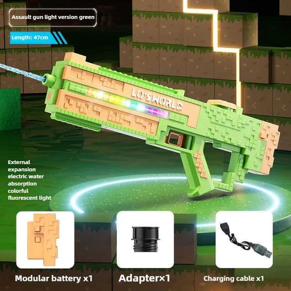 Water Gun with Recoil Slide Multi-Color LEDs High Capacity Summer Pool Toy for Kids Adults Interactive Outdoor Water Battle Game H251216