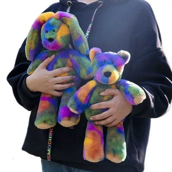 Fantastic Rainbow Colorful Plush Plush Toy Stuffed Animals Bear Rabbit Cat Soft Doll Kids Toys Birthday Christmas Gift X251216