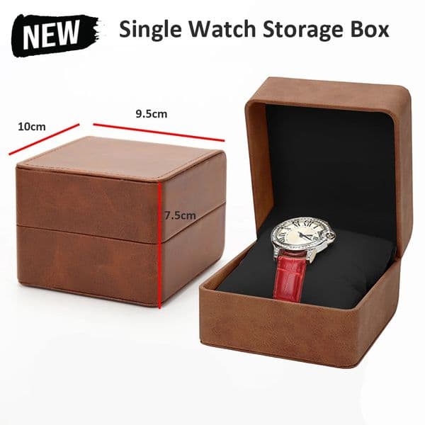 Black Single Watch Gift Box with Pillow PU Leather Wristwatch Display Case Organizer for Men Clamshell leather watch case ww251215