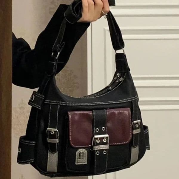Y2K Vintage Crossbody Bag Womens Tote High Quality PU Leather Shoulder Bag Hip Hop Messenger Bag Female Large Handbag Commuter 251212
