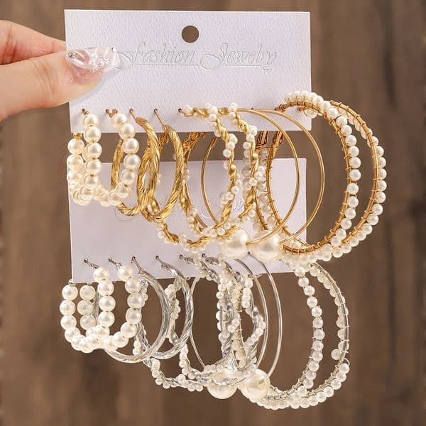10 Pairs Korean Pearl Hoop Earrings Fashion Bead Round For Womens Elegant Wedding Party Jewelry Set 251215