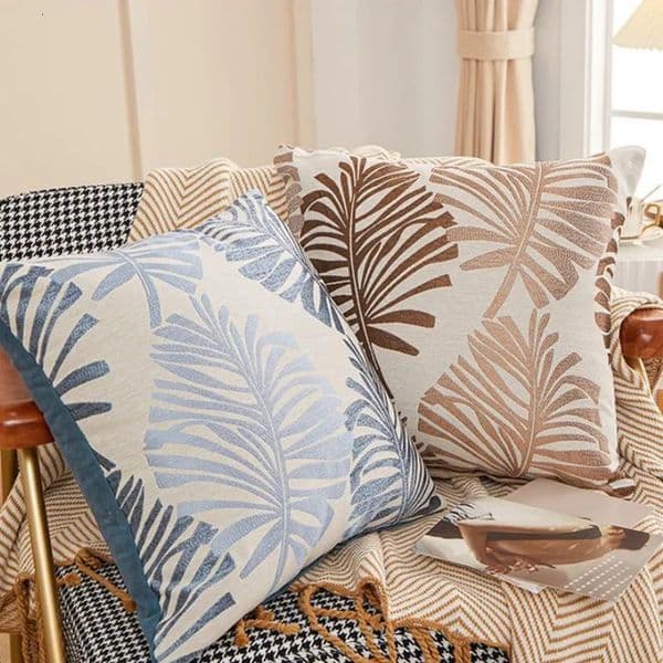 45x45cm Throw Pillow Case Leaf Pattern Square Decorative y Jacquard Cushion Cover for Farmhouse Home Holiday Decor Blue 251216