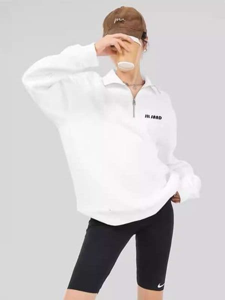 Minimalist Style High Street OS Version Casual Unisex Half Zip Stand JIL Collar Classic Letter Print Sweatshirt Trendy Luxury