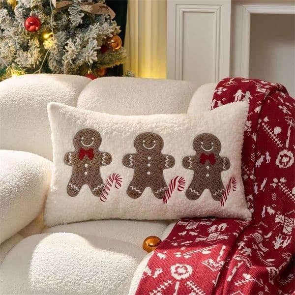 Pillow Case Pillow Case Merry Christmas Pillowcase 45x45 Year Pillow Case Gingerbread Man Decorative Cushion Cover Winter Snowflake Plush Pillowslip 251128ww12