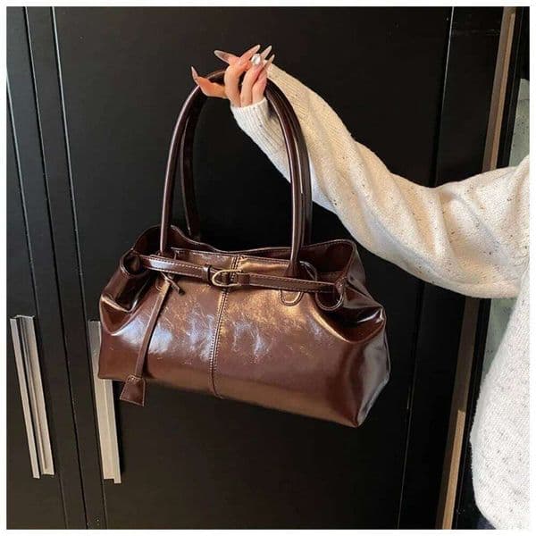 Fashion New Oil PU Leather Handbag Large Capacity Multifunctional Shoulder Casual Tote Underarm Bag For Women
