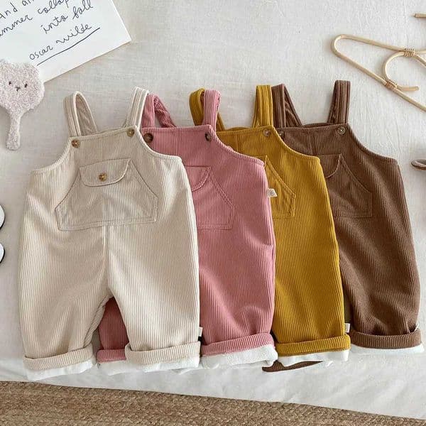 Toddler Girl Overalls Corduroy Fleece Thicken Warm Winter Baby Boy Pants Fashion Solid Color Children ClothingT251215