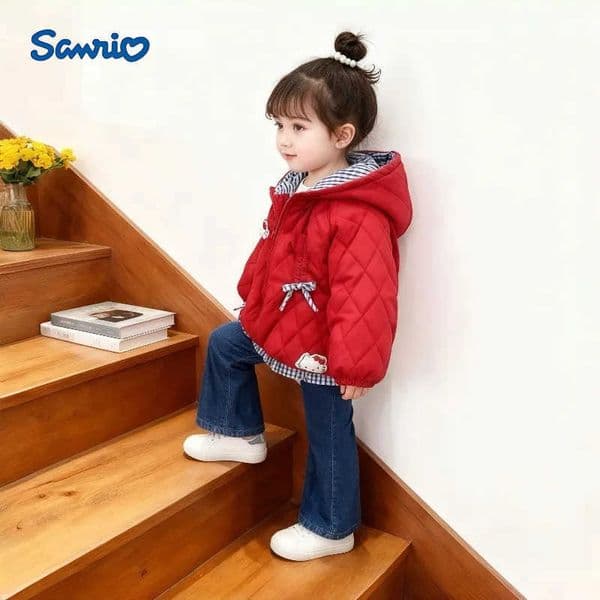 Sanrio Sweet Hello Kitty Anime Kawaii Ins Fashion Thickened Jacket Cloth 2025 Winter New Cute Hooded Children Coat Gifts H251216