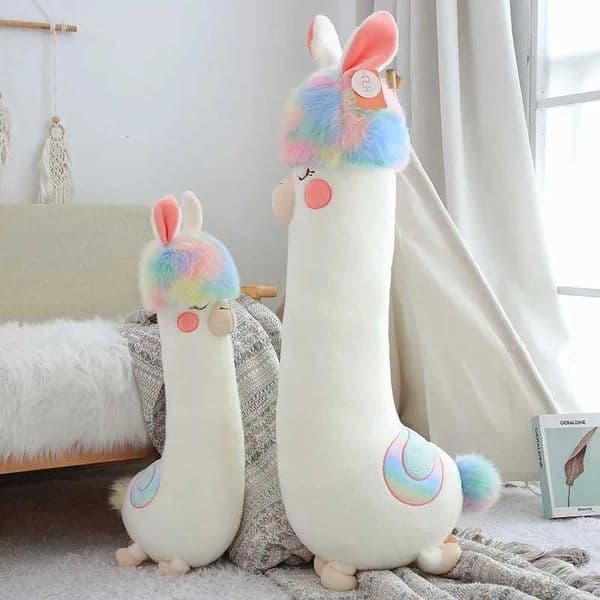 Fluffy Rainbow Hair Alpaca Long Sleep Pillow Stuffed Big Size Alpaca Sheep Plushie Doll Toy Bed Sleep Leg Throw Pillow Cushion X251216