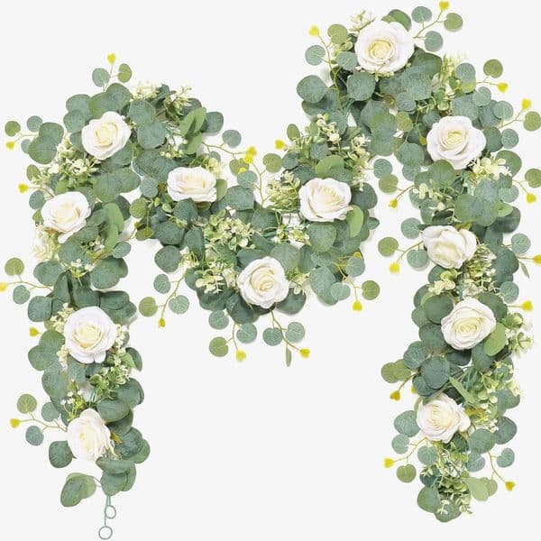 Decorative Flowers Wreaths Artificial Rose Vine Wall Decor Home Decor Fake Flowers Wedding Backdrop Eucalyptus Garland Photo Props Outdoor