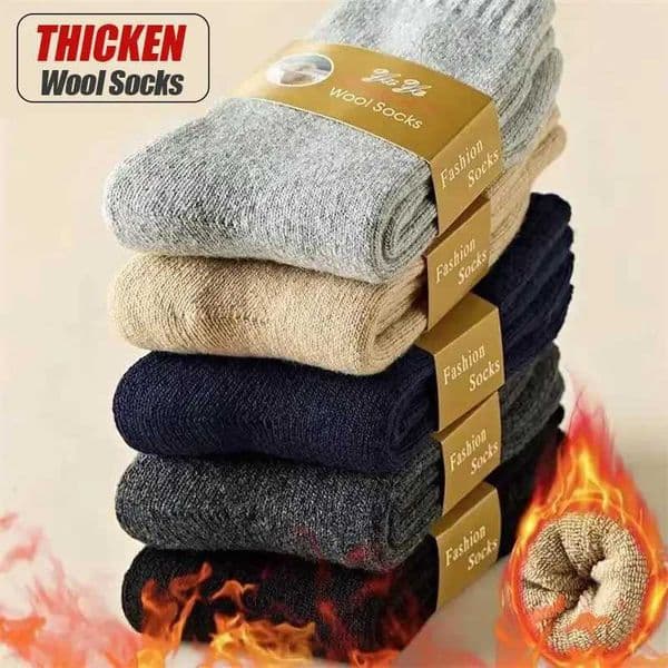 5Pairs/Lot Mens Socks Winter Warm Merino Wool Solid Socks Super Thick Snow Cold Soft Comfortable Long Wool Socks EU38-46 G251216
