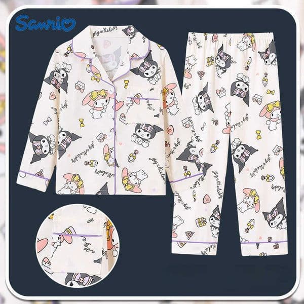 Sanrio Kawaii Children Pajama Sets Cardigan Comfortable Soft Breathable Night Clothes Boys Girls Suitable Housewear Autumn H251216