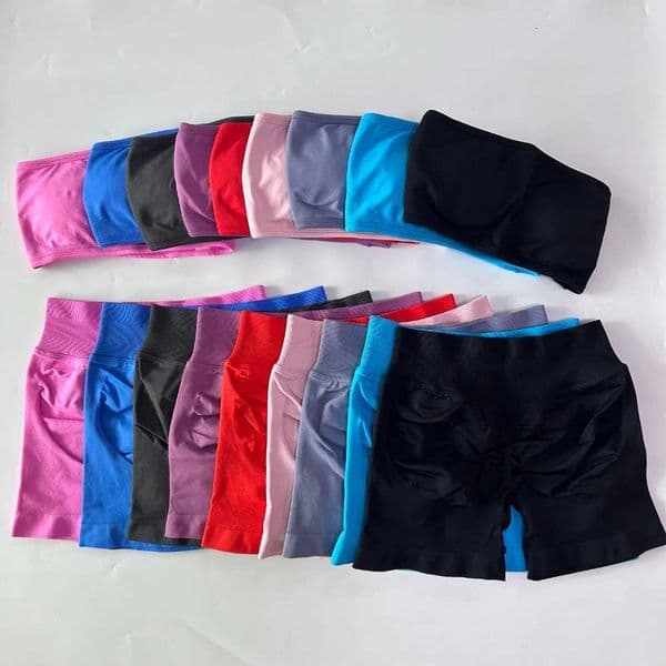 2026 New No Women 2 Pieces Backless Bandeau Sports Bra Scrunch Shorts Yoga Clothing Gym Set outdoor Workout Clothes Outfits Sets Free Shipping