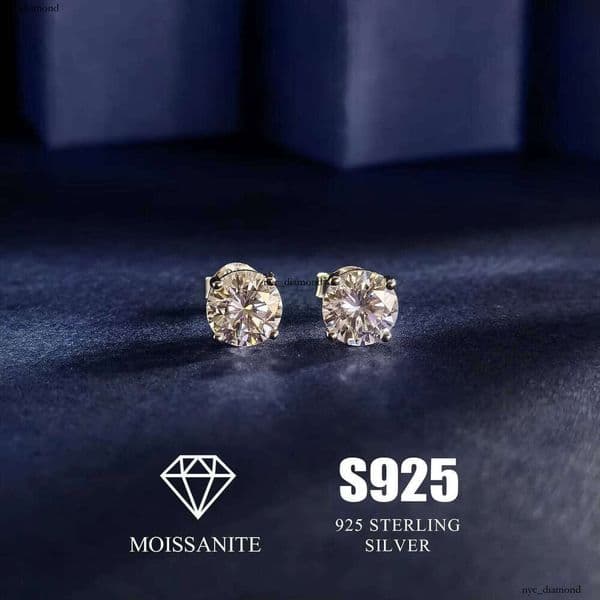 Classic Rhodium Plated S925 Sterling Silver Stock Luxury VVS Moissanite Lab Grown VVS Moissanite Women Stud Earrings