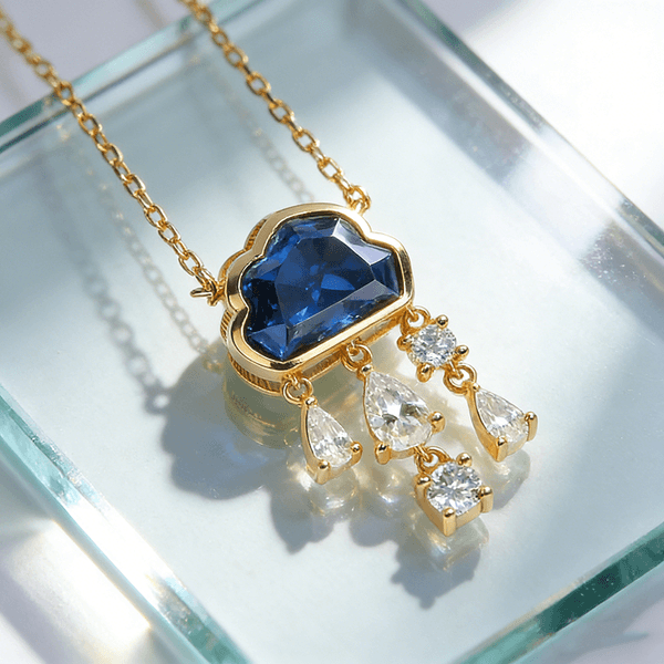 Customized Necklace Cloud Shaped 2CT 7X9mm Moissanite Vivid Blue D Color Water Drop Round Moissanite Luxury Brand Design Gift