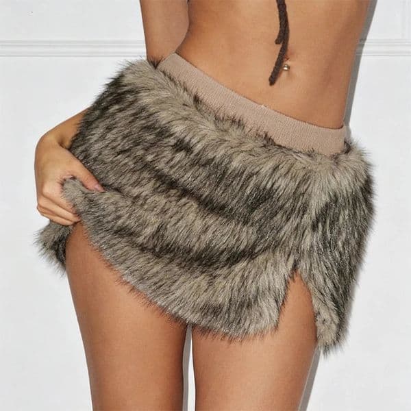 Trendix Women Faux Fur Mini Skirt Sexy Side Slit High Waist Slim Short Skirts Girls 2025 Fashion Party Club Warm 251217BANJIA