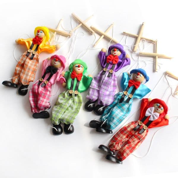 7 Style 25cm Funny Party Vintage Colorful Pull String Puppet Clown Wooden Marionette Handcraft Joint Activity Doll Kids Children Gifts
