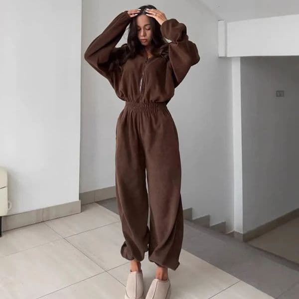 Zekye Woman Clothing Fashion Longsleeved Jumpsuit Womens Casual Semiopen Elastic Waist Elegant 251217