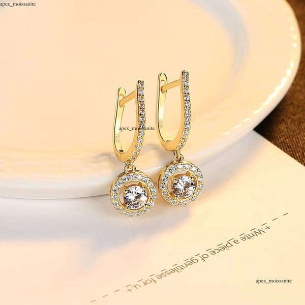 VVS Moissanite CZCITY Geometric Sterling Silver High Quality Gold Plated Women's Earrings
