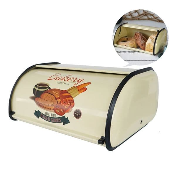 Kitchen Metal Bread Box Desktop Food Storage Container Outdoor Picnic Snack Box Convenient Flip Cover Bread Bin Medium size 251213