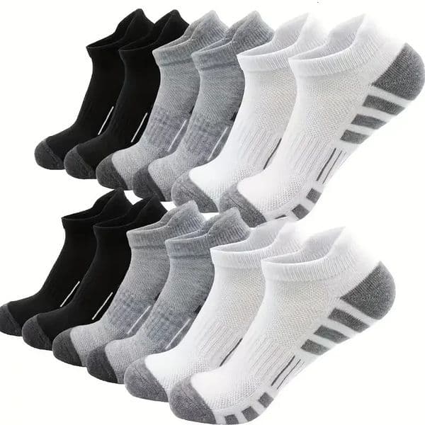 12Pairs Men Black White Grey Towel Bottom Sweat Absorbent Anti Odor Breathable Non Slip Ear Loop Short Socks For Running Sport 251216