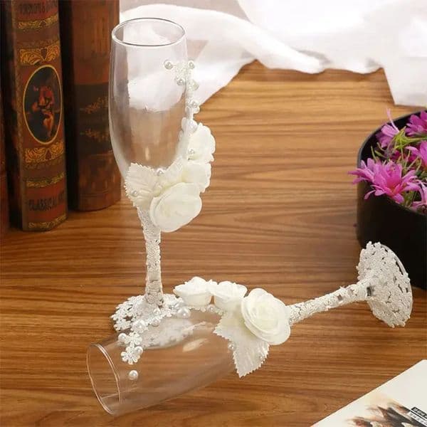 2 Pieces Crystal Champagne Flute Glasses Wedding Decoration Marriage Bride Groom Exquisite Workmanship Easy to Use Gift 251215