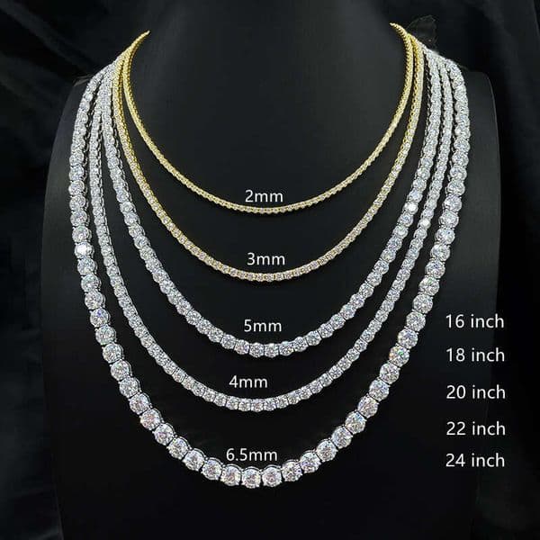In Stock European and American 925 Sterling Silver Tennis Chain 2 3 4 5 6.5mm Moissanite Bracelet Necklace Wholesale
