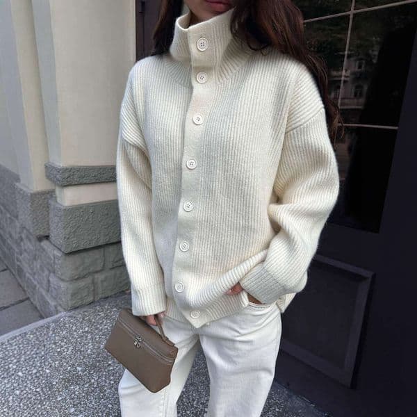 Autumn Winter New Sweater Women's Coat Solid Color Design High Neck Knitted Loose Casual Lazy Style Cardigan Wholesale B5