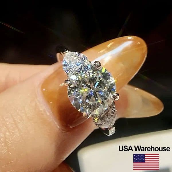 S925 Sterling Silver 3CT Round Diamond Double Love Heart Four Claws Rings for Women Engagement Wedding Jewelry 251218