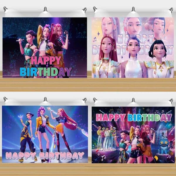 k pop Demon Hunters Backdrop Party Decor Kpop Demon Hunters Birthday Background Poster Happy Birthday Banner Photograph Supplies X251218
