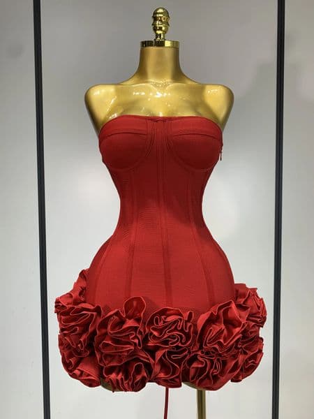 Women Sexy Strapless Backless Flower Embellished Mini Bandage Dress Bodycon Celebrity Party Cocktail Evening Party Club Dresses 251211