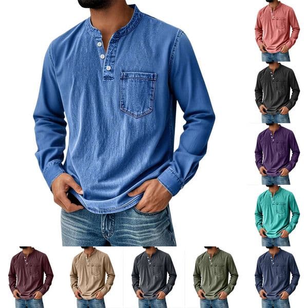 Spring Autumn European and American Three Button Long Sleeve Youth Men s Casual Trendy Open Front T Shirt Wholesale