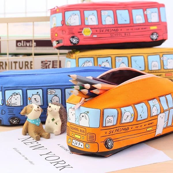 Creative School Bus Pencil Case Cartoon Animal Large Capacity Canvas Cute Pencil Bag School Stationery Pen Bag Storage Holder 251215BJ