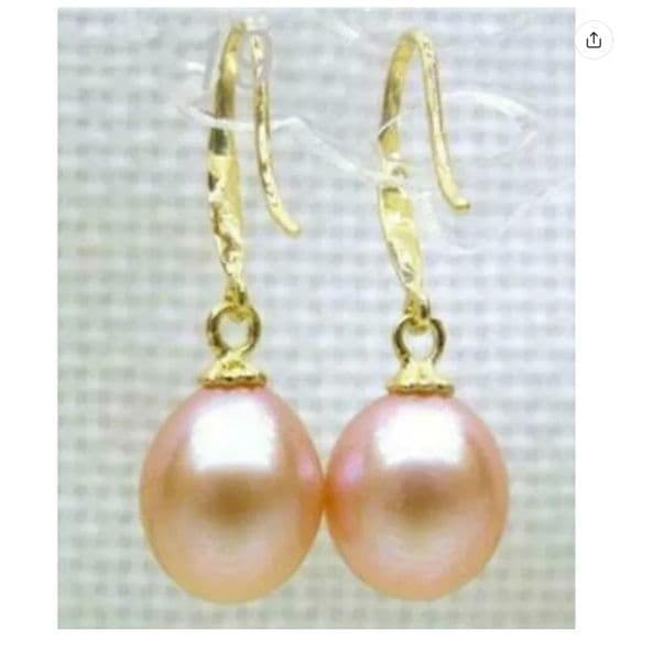 Pearl Earrings New AAA 8x10mm south sea pink perfect pearl earring 14k yellow gold