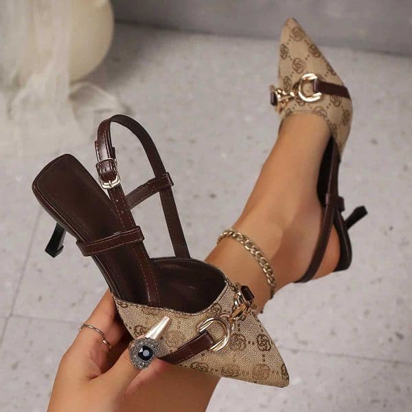 2025 New Women Baotou Sandals Metal Buckle Anti-slip High Heels Shoes Women Pointed Head Wear-resistant Shallow Mouth Sandals Z251218