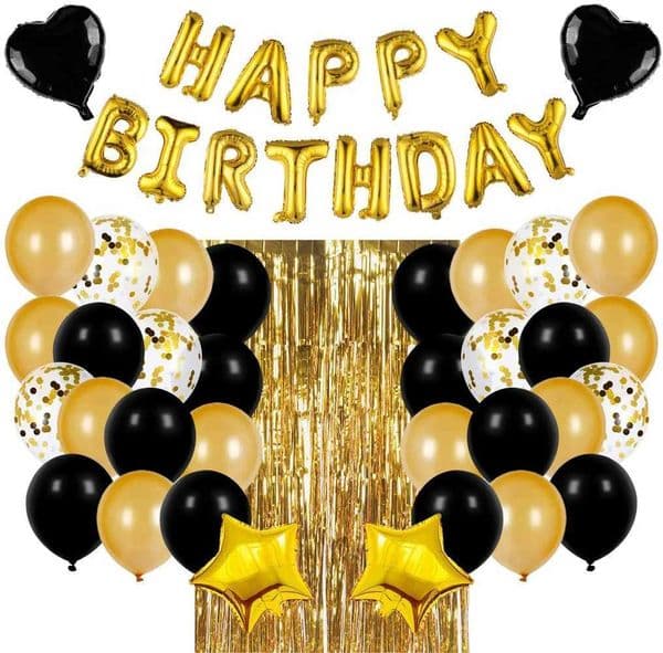 Black Gold Birthday Decoration Set Letter Happy Birthday Balloon Rain Silk Curtain Baby Shower Birthday Party Decor Balloons X251218