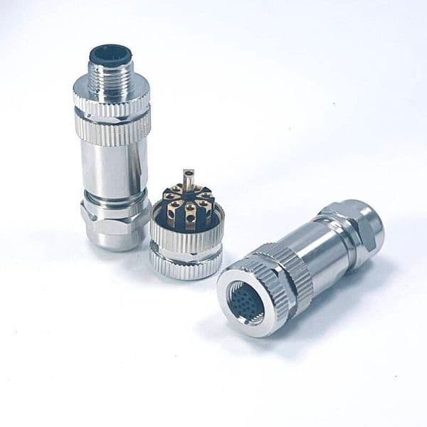 Aviation Full Metal M12 Shielded Sensor Straight Male Female Plug Connector 3-17 Core