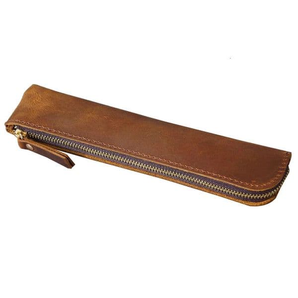 Portable Genuine Cowhide Pencil Case Retro Leather Pen Bag Storage Pouch for Pens Stationery Holder School Office Supplies 251215BJ
