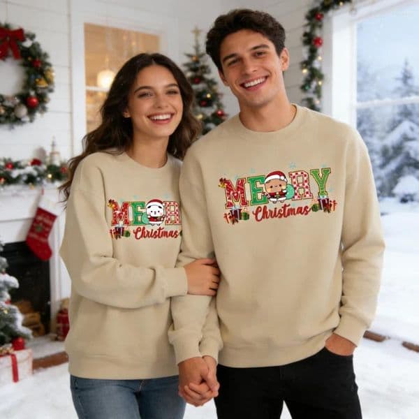 Women's Hoodies Merry Christmas Bubu Dudu Sweatshirt Kawaii Bear Holiday Crewneck Pullover Casual Couples Matching Clothing Men Women