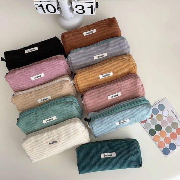 Retro Corduroy Pencil Case Travel Cosmetic Lipstick Stationery Storage Bag Women Makeup Handbags Organizer Pouch Pencilcase Bags 251215BJ