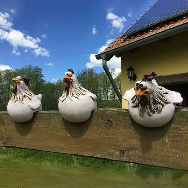 Funny Chicken Fence Decor Statues Resin Garden Farm Yard Chicken Hen Sculpture Art Craft Courtyard Housewarming Home Decoration 251218