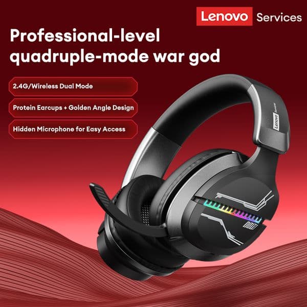 LenovoServices LS109 Over-Ear Bluetooth V6.0 Headphones Quad-Mode Flash Connect Low-Latency Gaming Headset Long-Lasting Battery Earphones