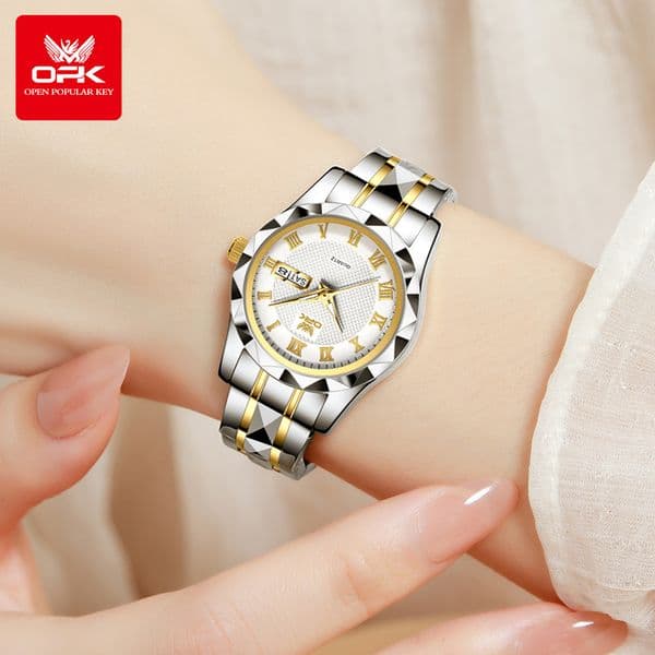 OPK brand watch diamond shaped glass women's watch waterproof night light dual calendar quartz luxury women's watch new atmospheric simple designer couple watch