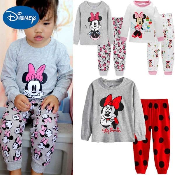 Disney 1-7Y New Autumn Childrens Clothing Sets Sleepwear Clothes Kids Minnie Collection Pajamas Set Baby Girls Pijamas Cotton Pyjamas H251218