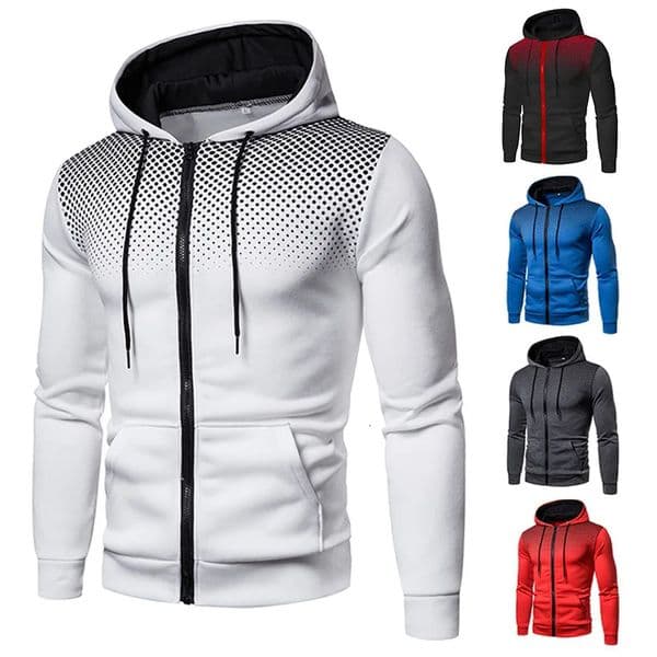 Mens Zip Up Hoodie Pocket Polka Pot Print Hooded Sweatshirt Sport Outdoor Casual Slim Fit Men Spring AutumnZipper Hoodie 251217