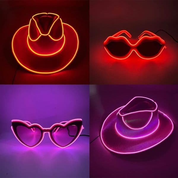 LED Cowboy Cowgirl Hat LED Flashing Hat with Heart Sunglasses EL Wire light up Jazz Hat for bride to be Wedding Party props 251218