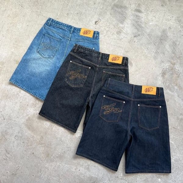 Y2K baggy denim shorts retro ed letter striped graphic zipper men women clothing trendy hip hop streetwear 251218