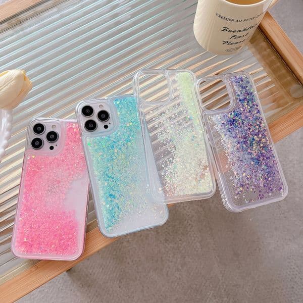 Creative Luminous Sand 17 Pro Max, Flowing Phone Apple 16, Glitter Slide Case for iPhone 15, Fluorescent